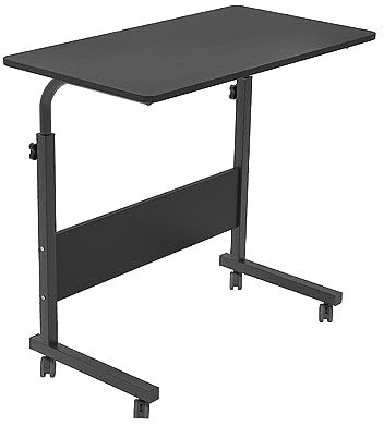 Laptoptisch auf Rollen - Schwarz - Höhenverstellbar - Betttisch mit Rädern - Frühstückstisch