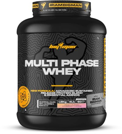 BigMan | Multi-Phase 1,8 kg | Proteína Secuencial | Proteína de Suero de Leche | Aislado de Proteína | Caseinato Calcico | Colageno | Ganar Masa Muscular (Fresa Nata)