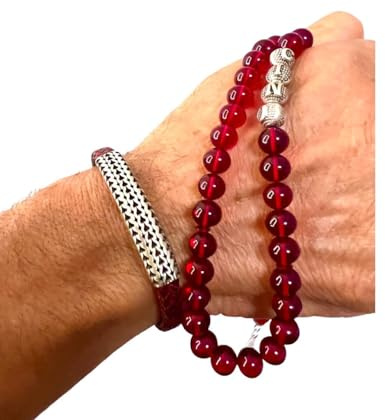 Granat Ates Kehribar Tesbih - 33 Perlen - Personalisierte Gebetskette mit Buchstaben - Handgefertigt - Geschenk für Männer