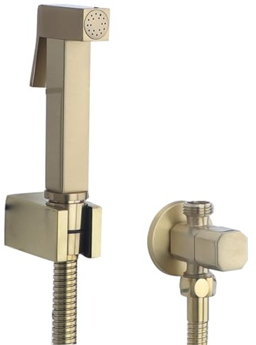 XJTNLB Grifo Bidet para WC Grifo de Pared Oro Cepillado Grifo WC Bidet Grifo Agua Fria Ducha Bidet para Inodoro,B