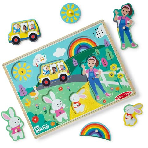 Melissa & Doug Ms. Rachel Wooden Song Peg Puzzle | Musical Toys for Toddlers, Early Sound Learning for Kids | Age 2-5 - FSC Certified