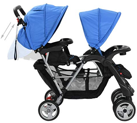 Kavolet Geschwisterwagen, Geschwister Zwillings Kinderwagen, Tandem-Kinderwagen, Kinderwagen für 2 Kinder, Baby Wagen, Reise Kinderwagen 2 in 1, Blau und Schwarz 122,5x53,5x111cm Stahl