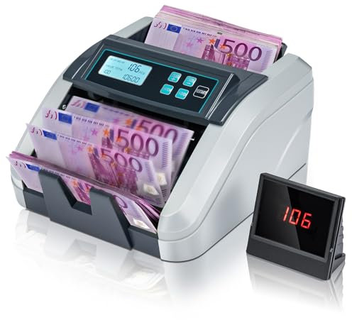 MUNBYN IMC51 Geldzählmaschine für Einzelwert, Add+Batch/Value-Modus Geldscheinzähler, UV/MG/IR/MT-Erkennung, nur EUR-Geldzähler, 1100 Blatt/min, LCD-Display, 2 Jahre Garantie Grau