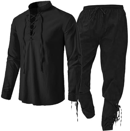 Uwdiohq Ensemble de vêtements médiévaux pour Hommes Ensemble de vêtements pour Hommes avec Chemise en Lin Chemise médiévale pour Hommes Pantalon médiéval Sweats Capuche De Travail pour Hommes 10PC