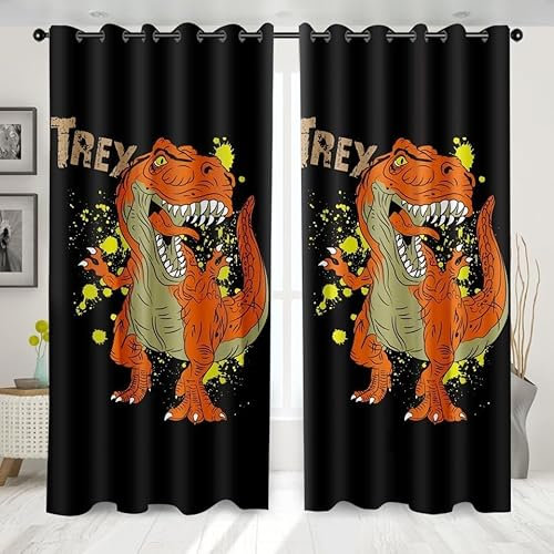 EXSANLIEAY Verdunklungsvorhänge Dinosaurier, Vorhang Blickdicht Tier Vorhänge mit öSen 2er Set für Schlafzimmer Kinderzimmer, Deko Gardinen Wohnzimmer - B140 x H260 cm