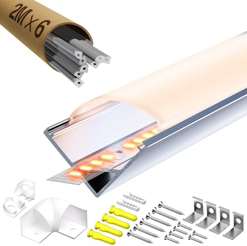 LASLUX 6 × LED Eckprofil Alu WeiB 1m für Max Breite10mm Led Strip, L1000*15.8 * 15.8mm, LED Profil 45 Grad Schiene V Form Eckprofil Streifen Kanal und Diffusor für Indirekte (eckprofil - 1M, 6)