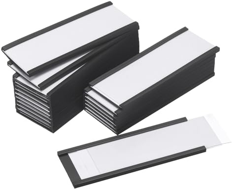 QUARKZMAN 25 Stück C-Kanal Magnetetiketten, 80×30mm Magnetische Etikettenhalter mit Papiereinlage Schutzfolie, Namensschilder Magnet für Metallregal, Schließfach und Whiteboard
