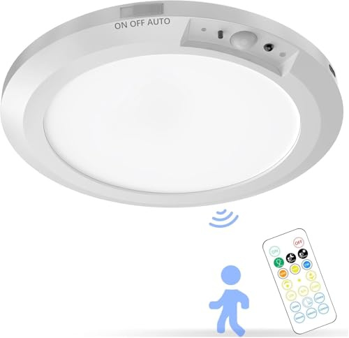 Koopala Battery Operated LED Ceiling Lights Fixture with Auto Motion Sensor, Body Sensor Ceiling-Mounted Lamps with 3 Colors/Brightness, Motion Detection Magnetic Flush Ceiling Light for Closet Shower