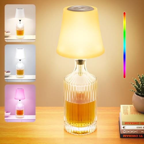 Lampada da tavolo a LED ricaricabile, lampada per bottiglie con attacco LED, 7 modalità di luce regolabile, 5200mAh lampada per bottiglie dimmerabile, controllo touch, lampada da tavolo senza fili per