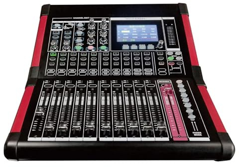 Consola de mezcla de 12 canales, 8 entradas de micrófono, 3 entradas estéreo, entrada de fibra digital/tarjeta de sonido, reproductor de MP3