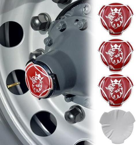 4 piezas de adhesivos de aluminio Griffin para tapas centrales de ruedas de camiones Scania, con emblema de marca (rojo y plateado)