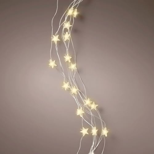 Spetebo LED Draht Bündel Lichterkette warm weiß mit Sternen - 90 cm / 64 LED - Weihnachts Deko Beleuchtung Batterie Betrieben mit Timer - Advent Winter Sternenvorhang Lichterdeko für Innen