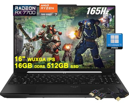 ASUS TUF Gaming A16 Laptop | 16 WUXGA 165Hz 100% sRGB | AMD 8-core Ryzen 7 7735HS | 16GB DDR5 512GB SSD | Radeon RX7700S 8GB (>RTX4060) | Backlit USB-C USB4 Win11Pro w/DLCA Accessory
