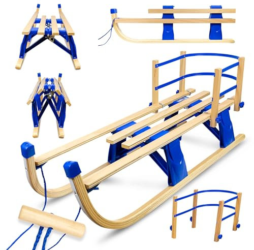 Faltbare Schlitten Holzschlitten mit Rückenlehne Gagadumi Arctis II– Robuste und platzsparende Kinderschlitten für den Winter, ideal für Schneespaß und Outdoor-Abenteuer