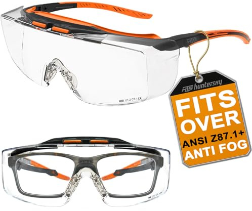 HTS HUNTERSKY ANSI Z87 anti-dimma labb skyddsglasögon över glasögon integrerade sidoskydd, 100 % UV-skyddande glasögon 3906L