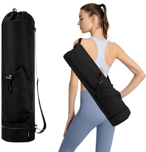 yotutun Yogatasche, Yogamatte Tasche mit Verstellbarem Schultergurt Yoga Tasche Groß mit Nassfach und Flaschentasche Wasserdichte Tasche für Yogamatte für Pilates Yogamatten und Yoga Zubehör (Schwarz)