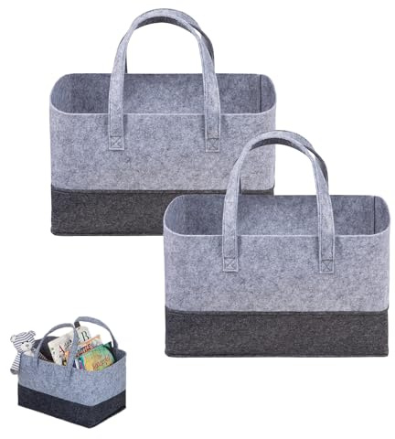 Eabdice 2 Shopper in Feltro Grande Borsa con Manico, Borsa Del Mercato Borsa Della Spesa Con Manico, Colore Grey, 38 x 25 x 25cm, Gite All'aperto, Picnic, Guida, Shopping
