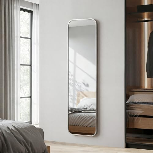 Heilmetz Wandspiegel Ganzkörperspiegel 120 × 37 cm Gebürsteter Silberrahmen | Körperspiegel Wand mit 4 mm gehärtetem Silberspiegel, für Garderobe Flur Wohnzimmer Schlafzimmer Badezimmer