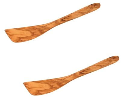 Fackelmann Lot de 2 spatules en bois d'olivier 30 cm | Prise en main facile, Bois naturel 30 cm, Pour remuer et servir, Manche trou pratique, Lot de 2 spatules