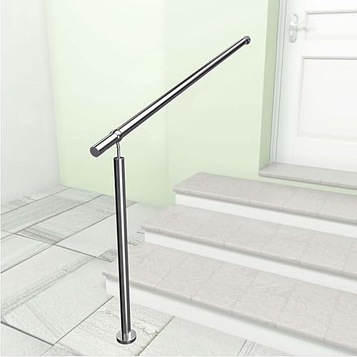AICA Barandilla de escalera, Barandilla de entrada de acero inoxidable, ángulo de montaje ajustable, montaje en pared y suelo, para entradas, pasillos, interior y exterior, Plateado, 100x95 cm
