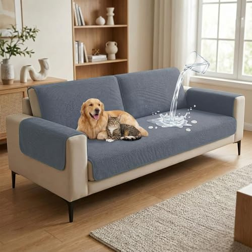BellaHills Sofa Überzug Waschbar - Wasserdicht Sofa Cover, Universelle rutschfeste Sofabezug 2 3 4 Sitzer Couch Überzug Sofa Bezug für Sektionssofa, Schutzdecke für Sofa 90x210cm, Grau