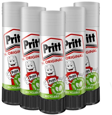 ZINNIAUK 5 x Pritt Glue Stick - 11g Each | Strong Hold Child-Friendly, Skin-Safe, Eco Formula Adhesive with 97% Natural Ingredients for Kids, School Projects, Crafts, Paper, Fabric & Office Use
