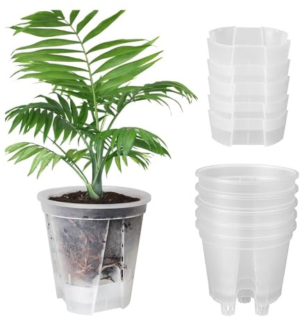 Janasiba 6 Genomskinlig Plastkrukor för Plantskolor Självvattnande Planteringskärl 5-Pack med Djup Behållare