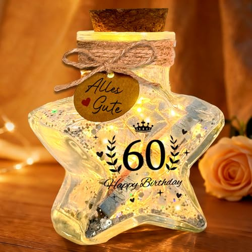 Geldgeschenk 60 Geburtstag Frau, Geschenk 60 Geburtstag Deko LED Sternform | Tischdeko Geschenkideen für Frauen Familie Geliebte