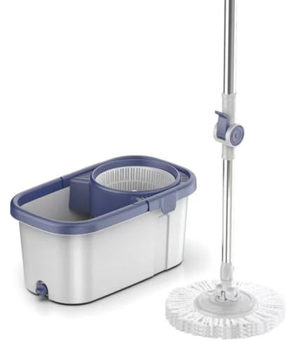 Set mocio rotante e secchio con strizzatore, sistema di rotazione a 360°, manico regolabile per una pulizia efficiente del pavimento