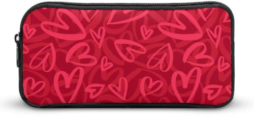 Dgsxynth Astuccio, fiore stile hawaiano borsa di cancelleria, borsa da viaggio d'affari o piccola cassetta degli attrezzi, borsa per il trucco delle, Coperto con cuori rossi, 22*12*5cm, Astuccio
