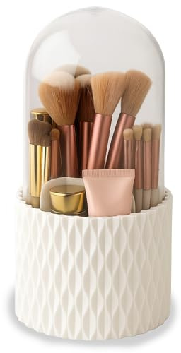 PECZEKO Kosmetik-Organizer, 360 Grad drehbar, Make-up-Pinsel-Organizer, mit Deckel, Pinselhalter, für Zimmer, dekorativen Schminktisch, Badezimmer und Schlafzimmer-weiß