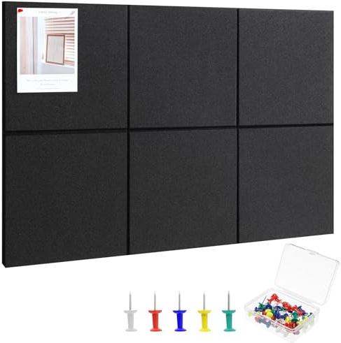 Large Cork Board 36 x 24, 6 Pack Pin Board, Felt Bulletin Boards | Includes Pushpins & Removable Self-Adhesive Strips, High-Density, Notice Boards for Walls Office Home Decor (Black)