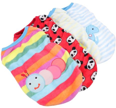 Gatuida 4Pcs Small Dog Vest Set Warm Flannel Pet Clothes for Autumn and Winter, Cartoon Style Teacup Puppy and Kitten Sleeveless Jacket for Small Breeds