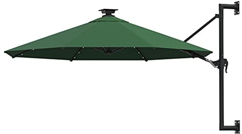 Nqyjm Ombrellone da parete con LED 300 cm verde per balcone giardino terrazza