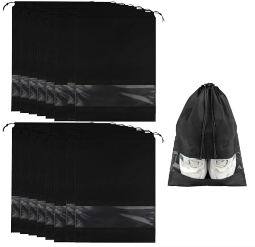 CUEMOON 16 Pezzi Sacchetti per scarpe, Sacchetti Scarpe Viaggio, per Calzature con Finestrella Trasparente,44x32cm