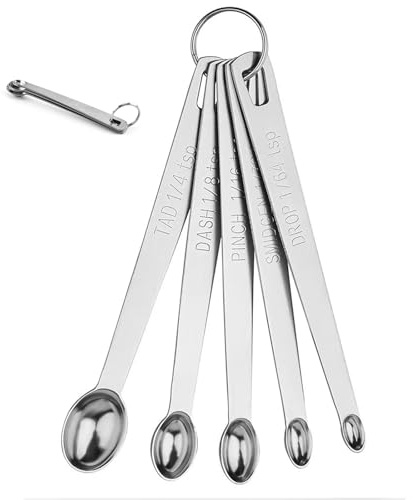 5 Pcs Mini Measuring Spoons Set,Mini Stainless Steel Measuring Spoons with Scale,Tiny Measure Spoon,1/4 TSP, 1/8 Dash, 1/16 Pinch, 1/32 Smidgen, 1/64 Drop,for Home Kitchen Powders, Spices