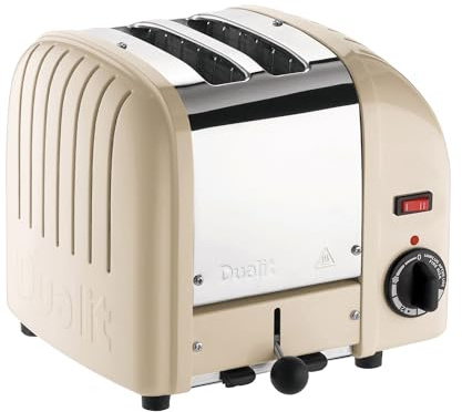 Dualit Classic 2 Slice Vario Toaster, Stainless Steel, Cream | Replaceable ProHeat Elements, Defrost Bread, Mechanical Timer, Replaceable Parts, Hand Built in the UK