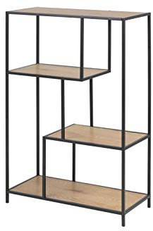 AC Design Furniture Jörn Asymmetrisches Bücherregal mit 3 Ablagen, H: 114 x B: 77 x T: 35 cm, Wildeiche Optik/Schwarz, Holz/Metall, 1 Stk