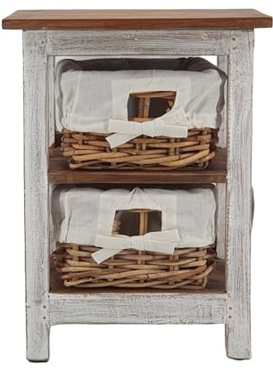 Oberle Schöne Kommode Regal mit 2 Korbschubladen 38 x 29,5 x 51cm Shabby-Look Vintage-White 40140