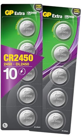 GP CR2450 - Litiumbatteri 10-pack| GP Extra | CR 2450 3V batteri | Lång livslängd, högre effektivitet och daglig användning