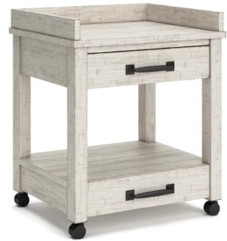 Signature Design by Ashley Carynhurst Rustic Farmhouse Printer Stand with Casters, Whitewash