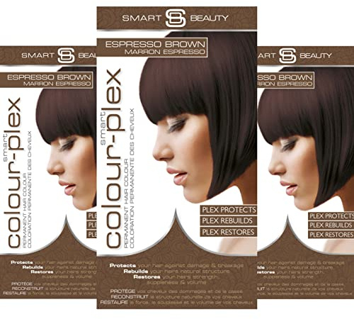 Espresso Brown Hair Dye Permanent with Plex Hair Care, Grey Hair Coverage Hair dye kit, Warm Brown Permanent Hair Colour for women and men, Cruelty-Free Vegan Hair Dye by Smart Beauty (pack of 3)