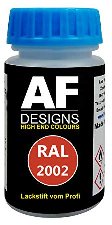 Alex Flittner Designs Lackstift RAL 2002 BLUTORANGE glänzend 50 ml Acryl | Hochwertiges Lackstift (lösemittelhaltig) - ideal geeignet für Hobby, Freizeit, Modellbau, Basteln und um Kunststoff - oder