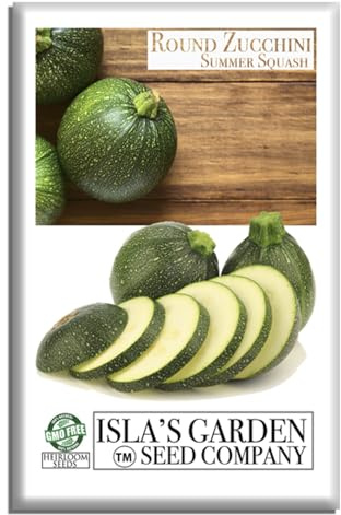 Round Zucchini Seeds (Cucurbita Pepo) – 40+ Non-GMO Heirloom Seeds for Planting, Also Known as Eight Ball Zucchini, Compact Bush Variety for Stuffing & Roasting, by Isla’s Garden Seeds, Gift Idea