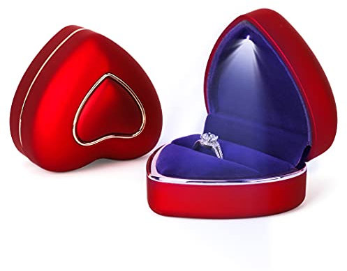 Rolin Roly Scatola per Anelli a Forma di Cuore Ring Box con Luce LED Confezione Regalo in Velluto per Anello per Matrimonio San Valentino Fidanzamento (Red Heart Ring Box)