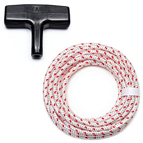 DF QUALITY 10 Meter hochwertiges Starterseil rot/weiß inkl. 1 Startergriff für Motorsäge Rasenmäher Gartengeräte Baugeräte Boot Kart RC Flechtschnur Anwerfseil (4,5 mm x 10 m)
