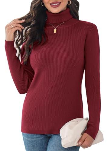 Aottori Maglione Donna Invernale a Collo Alto Dolcevita Maglia Elegante Lupetto Manica Lunga Pullover Autuno Basic Casual Vino Rosso XL