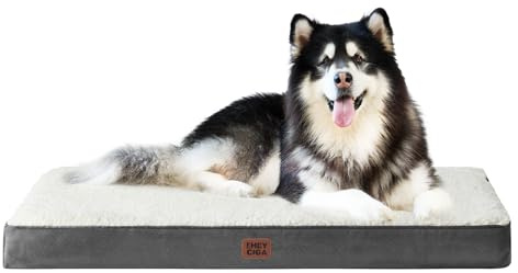 EHEYCIGA Orthopädisches Hundebett Grosse Hunde XXL 120x74cm Waschbar, Beige | Hundekissen mit Egg-Crate-Schaumstoff, Abnehmbarer Bezug, Rutschfeste Unterseite, Flauschiger Stoff, für Kiste & Boden