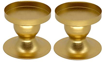 ARFUKA 2 Stück Kerzenständer Kerzenhalter Set Messing Stumpenkerzenhalter 6cm Durchmesser Metallkerzenhalter Stabkerzenhalter für Gesteck, Adventskranz, Dekoration, Weihnachten Gold