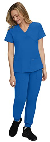 STAT MEDICAL WEAR Jogger Scrubs for Women Scrubs Set - 2 Pocket Crossover Scrub Top with 5 Pocket Jogger Pant Scrub Sets for Women 110210 (Size M, Color Royal)